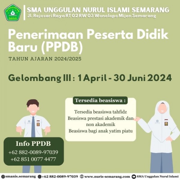 PENDAFTARAN PESERTA DIDIK TAHUN AJARAN 2024/2025 GELOMBANG 3 SUDAH DIBUKA !!!